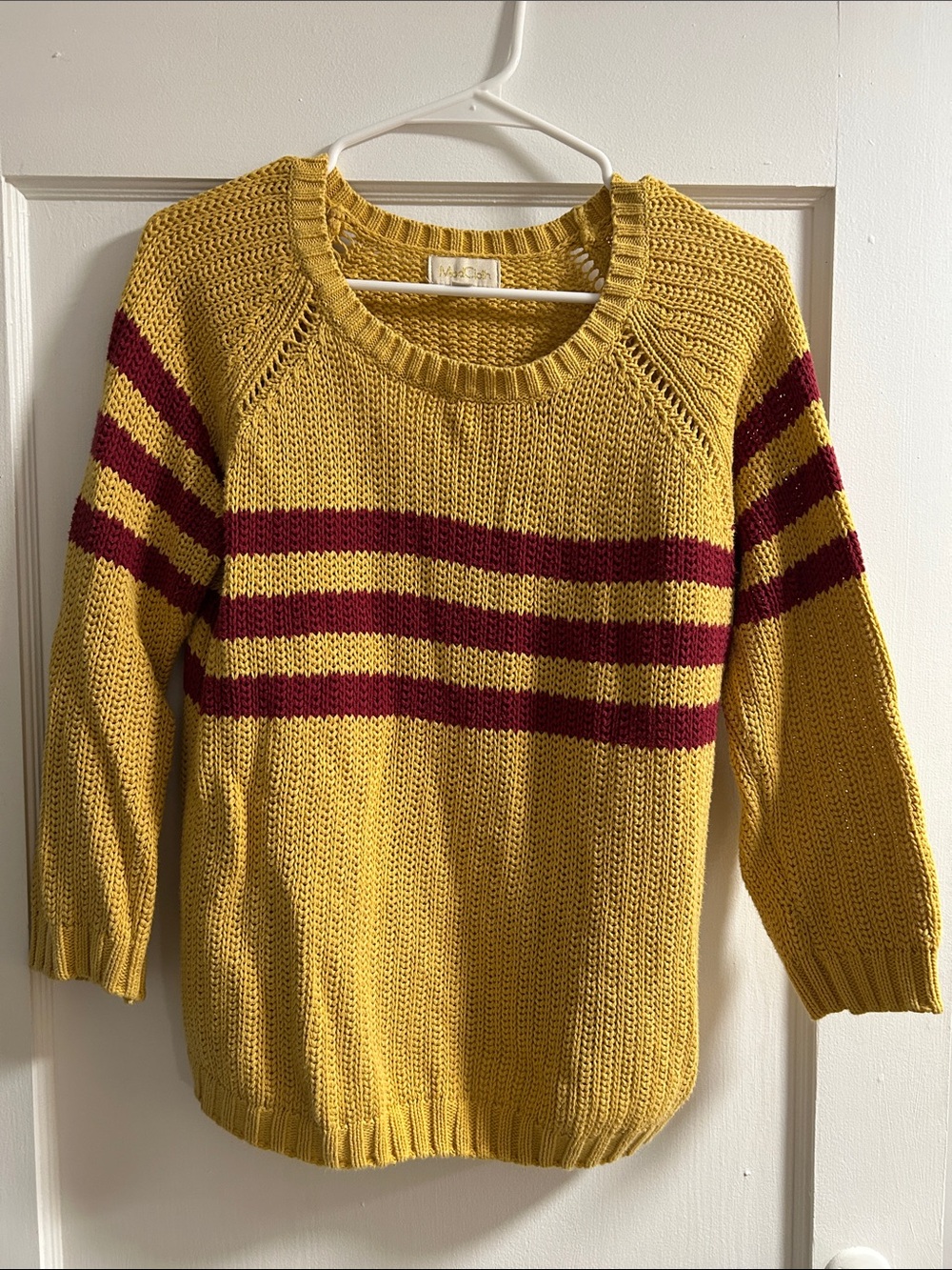 Modcloth Mustard Yellow Sweater with Maroon Stripes